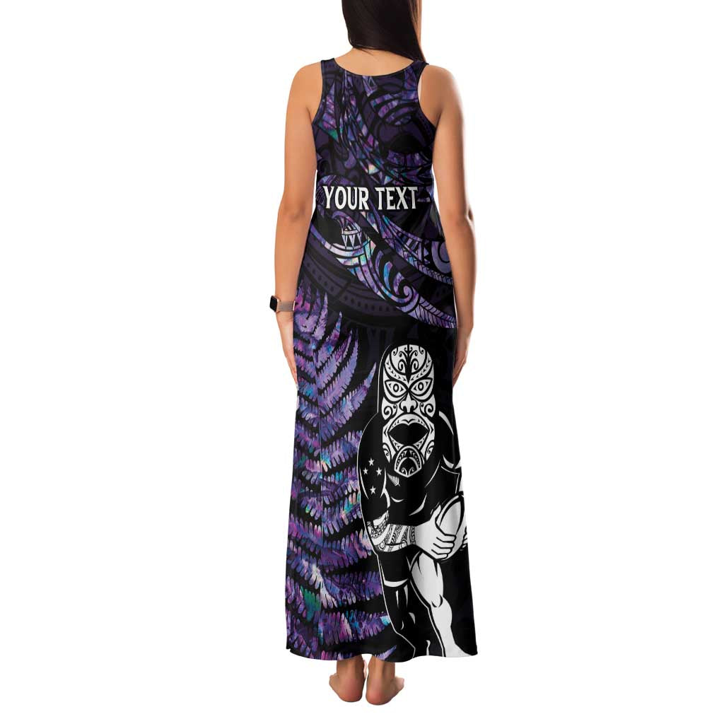 New Zealand Maori Rugby Personalised Family Matching Tank Maxi Dress and Hawaiian Shirt Ta Moko Silver Fern - Paua Purple LT7 - Polynesian Pride