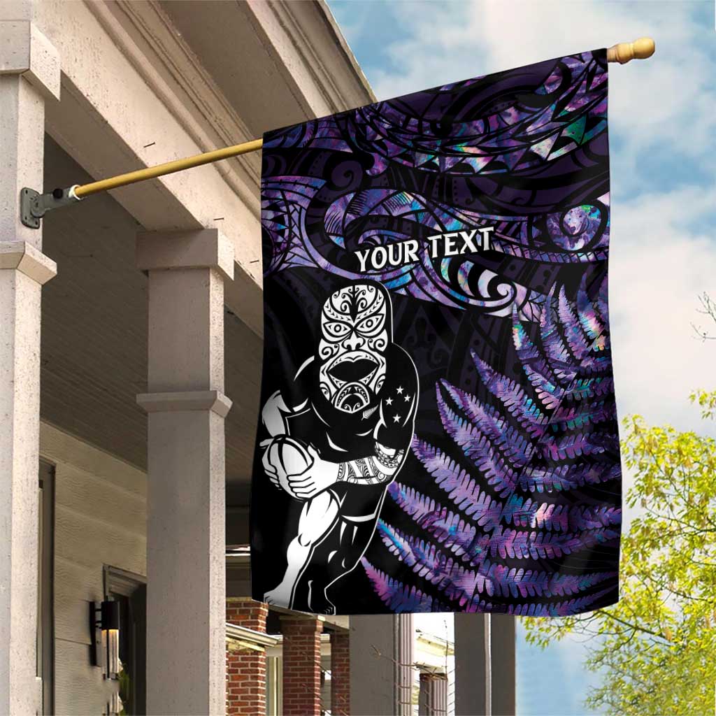New Zealand Maori Rugby Personalised Garden Flag Ta Moko Silver Fern - Paua Purple LT7 House Flag Purple - Polynesian Pride