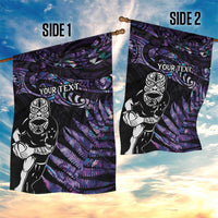 New Zealand Maori Rugby Personalised Garden Flag Ta Moko Silver Fern - Paua Purple LT7 - Polynesian Pride