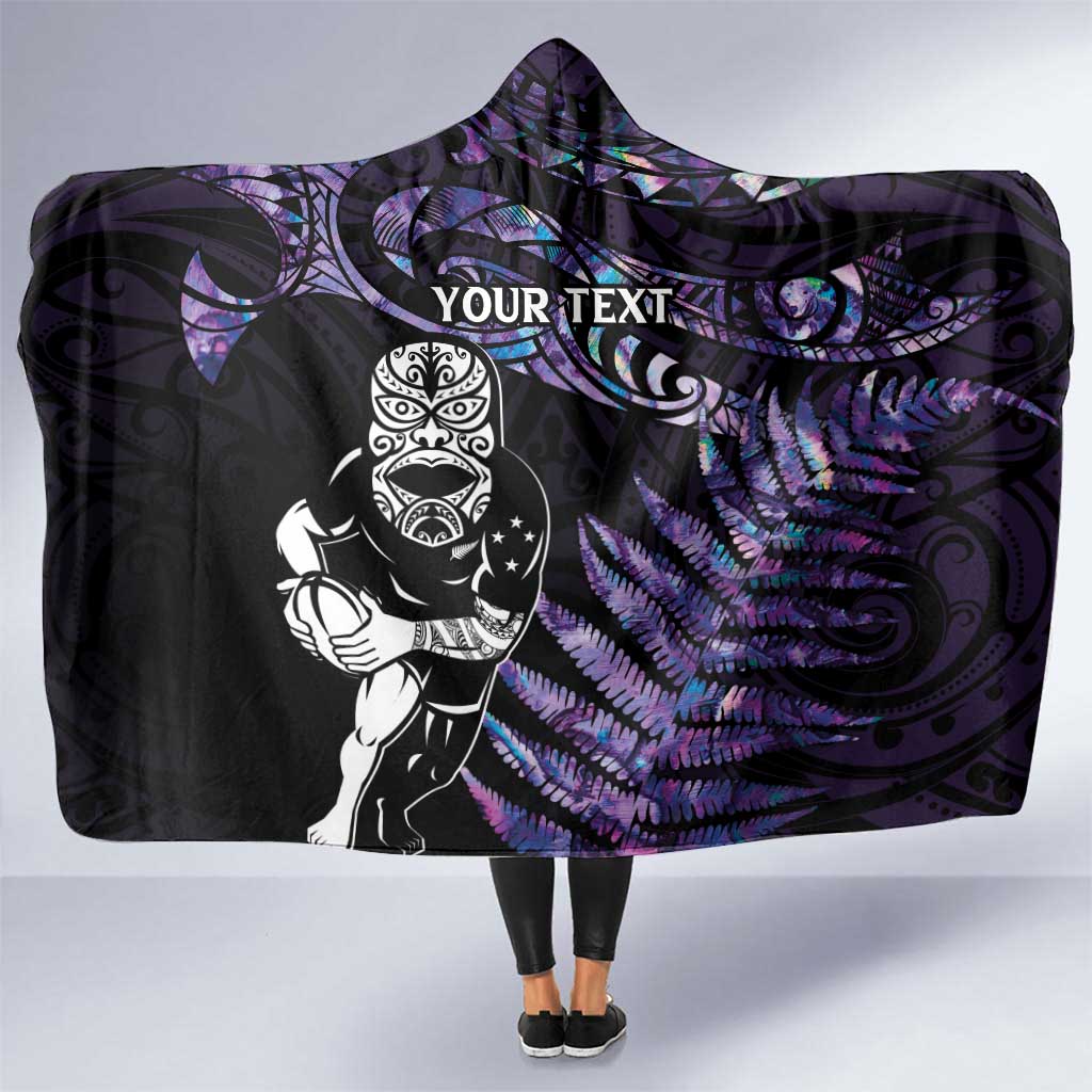 New Zealand Maori Rugby Personalised Hooded Blanket Ta Moko Silver Fern - Paua Purple LT7 One Size Purple - Polynesian Pride