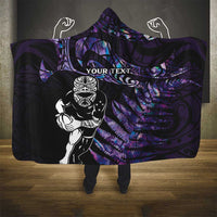 New Zealand Maori Rugby Personalised Hooded Blanket Ta Moko Silver Fern - Paua Purple LT7 - Polynesian Pride
