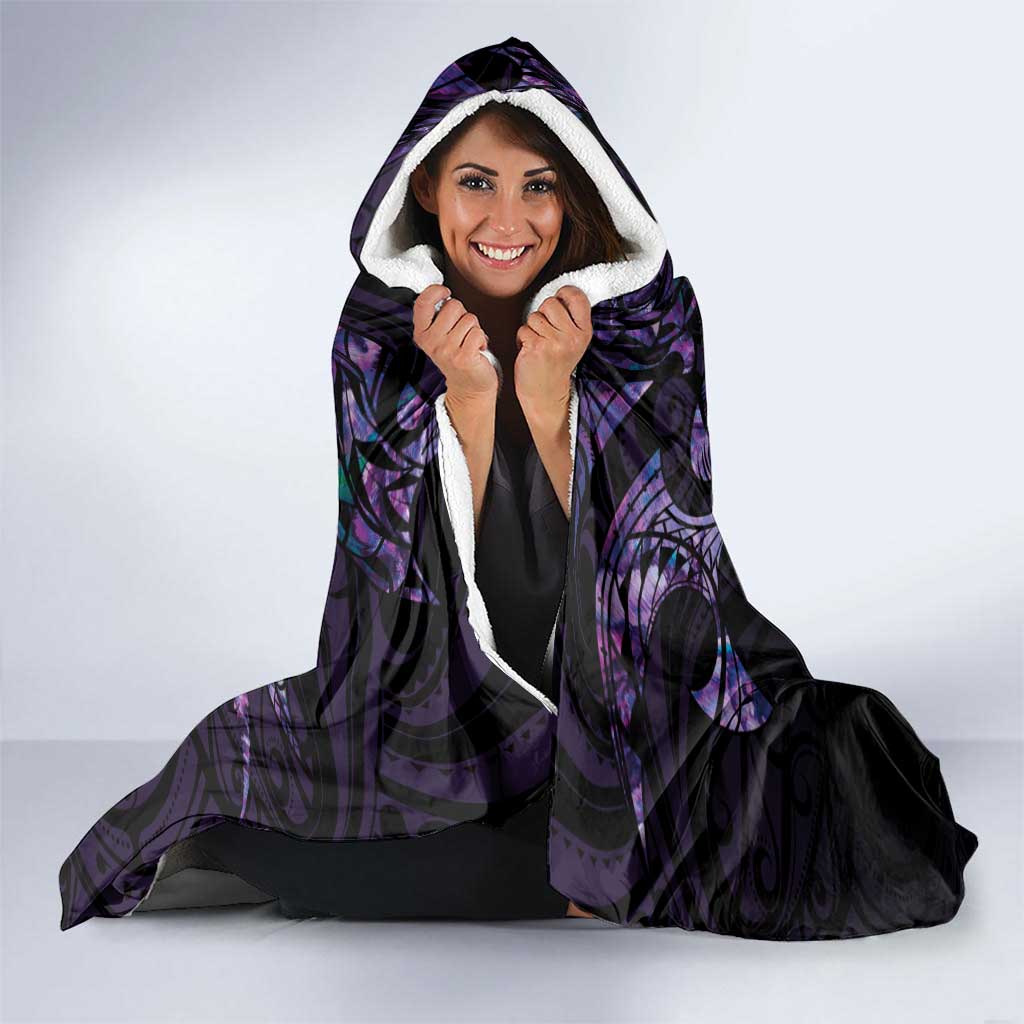 New Zealand Maori Rugby Personalised Hooded Blanket Ta Moko Silver Fern - Paua Purple LT7 - Polynesian Pride