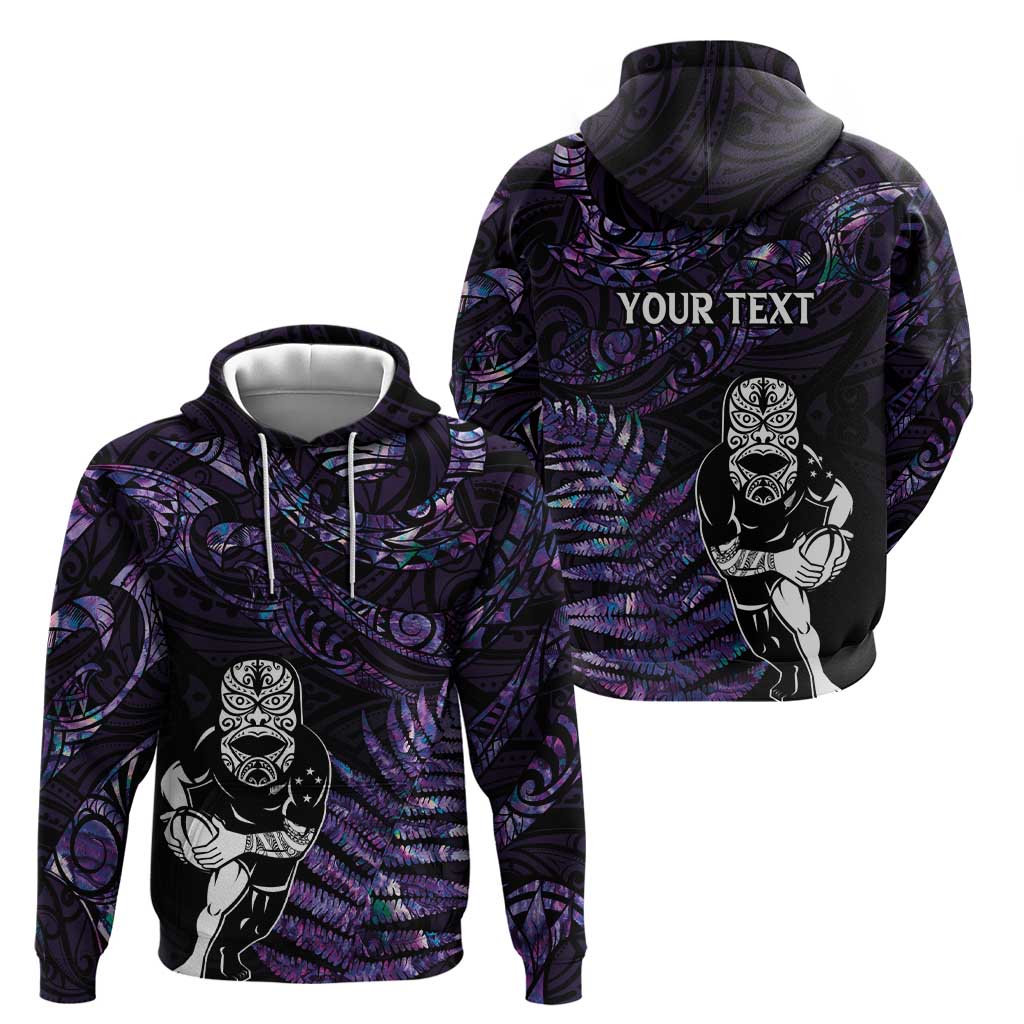 New Zealand Maori Rugby Personalised Hoodie Ta Moko Silver Fern - Paua Purple LT7 - Polynesian Pride