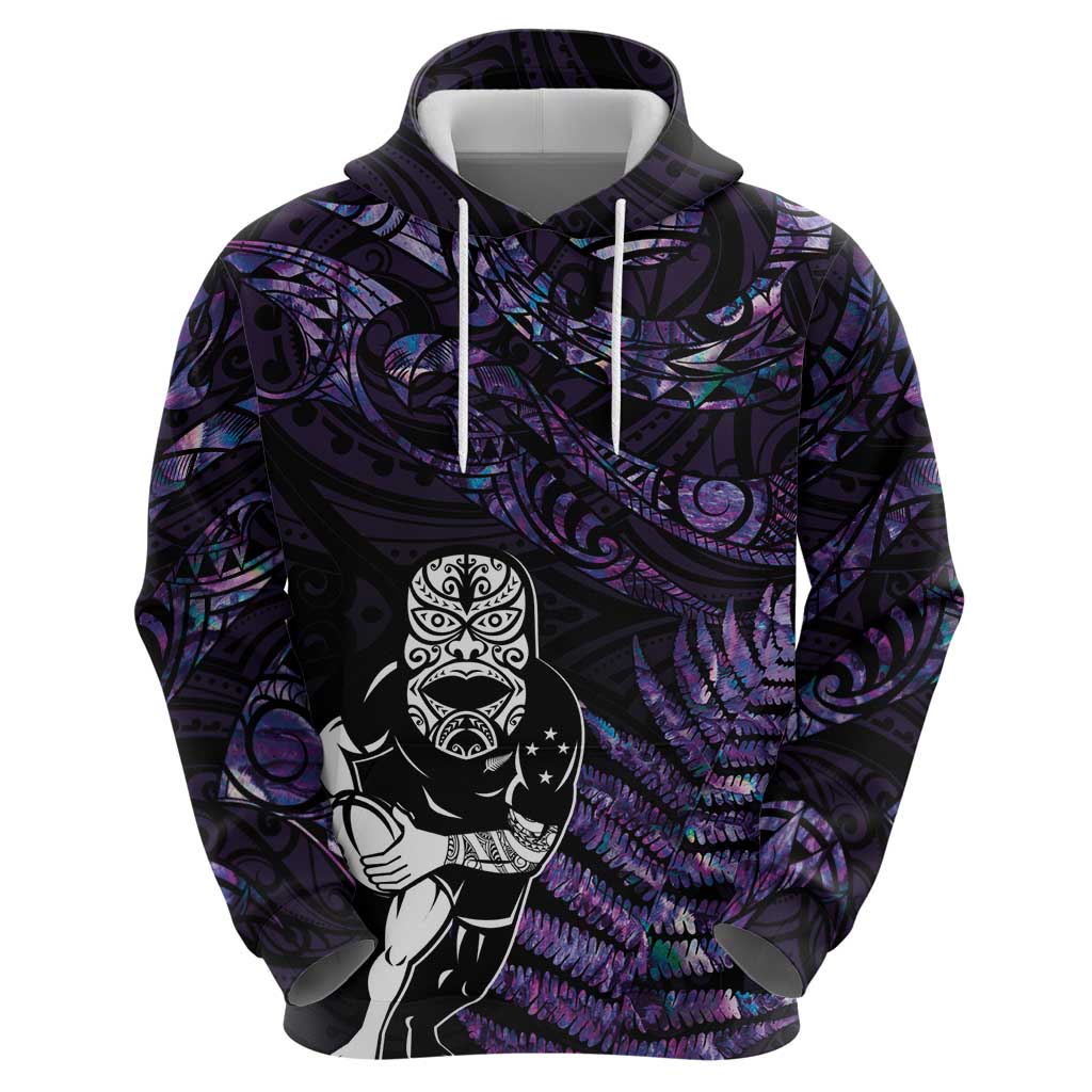 New Zealand Maori Rugby Personalised Hoodie Ta Moko Silver Fern - Paua Purple LT7 - Polynesian Pride