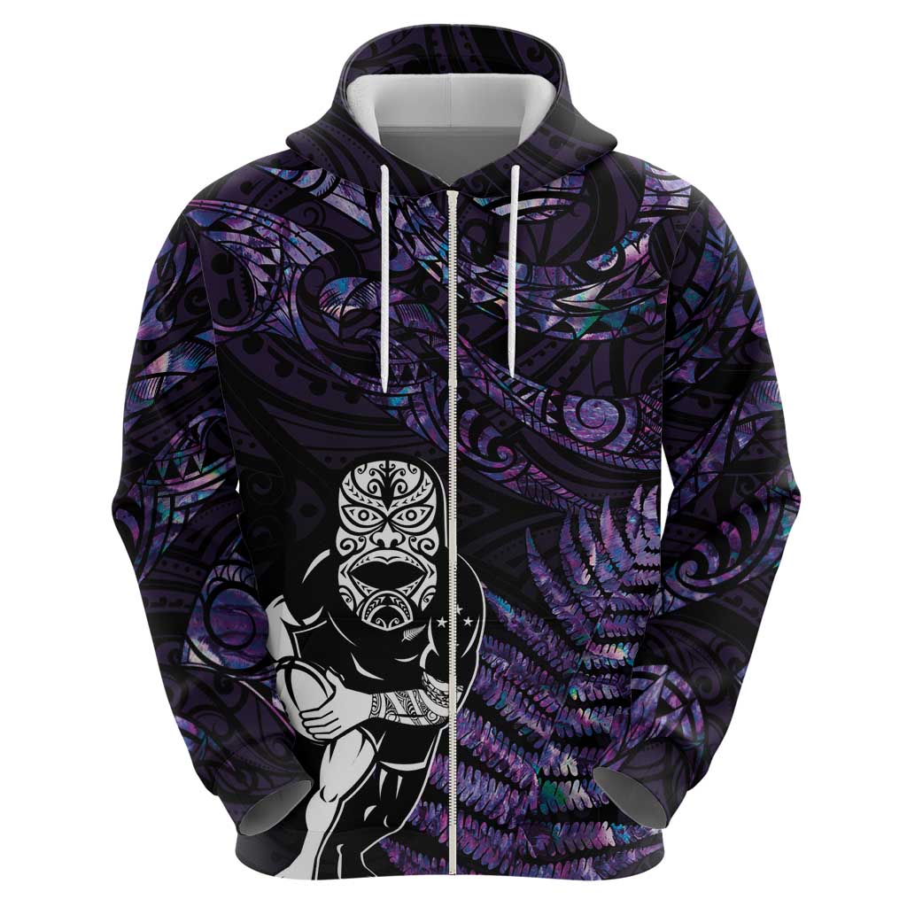 New Zealand Maori Rugby Personalised Hoodie Ta Moko Silver Fern - Paua Purple LT7 - Polynesian Pride