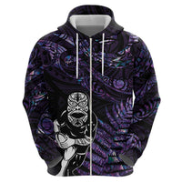 New Zealand Maori Rugby Personalised Hoodie Ta Moko Silver Fern - Paua Purple LT7 - Polynesian Pride