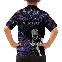 New Zealand Maori Rugby Personalised Kid Hawaiian Shirt Ta Moko Silver Fern - Paua Purple LT7 - Polynesian Pride