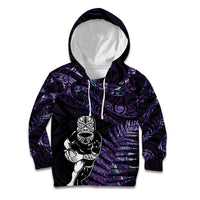 New Zealand Maori Rugby Personalised Kid Hoodie Ta Moko Silver Fern - Paua Purple LT7 Hoodie Purple - Polynesian Pride