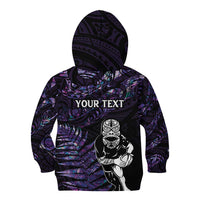 New Zealand Maori Rugby Personalised Kid Hoodie Ta Moko Silver Fern - Paua Purple LT7 - Polynesian Pride