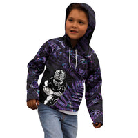 New Zealand Maori Rugby Personalised Kid Hoodie Ta Moko Silver Fern - Paua Purple LT7 - Polynesian Pride