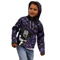 New Zealand Maori Rugby Personalised Kid Hoodie Ta Moko Silver Fern - Paua Purple LT7 - Polynesian Pride