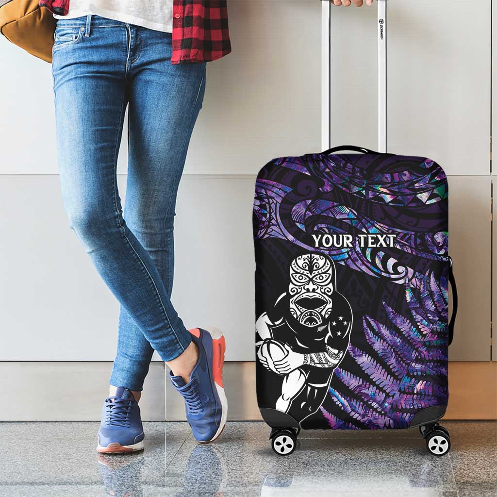 New Zealand Maori Rugby Personalised Luggage Cover Ta Moko Silver Fern - Paua Purple LT7 - Polynesian Pride