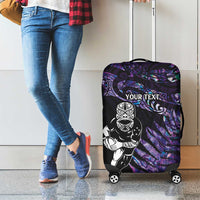 New Zealand Maori Rugby Personalised Luggage Cover Ta Moko Silver Fern - Paua Purple LT7 - Polynesian Pride