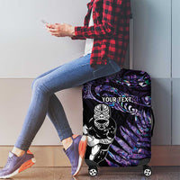 New Zealand Maori Rugby Personalised Luggage Cover Ta Moko Silver Fern - Paua Purple LT7 - Polynesian Pride