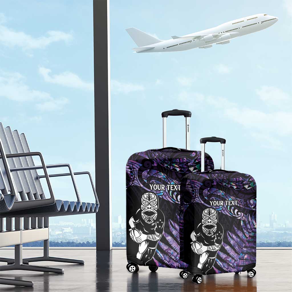 New Zealand Maori Rugby Personalised Luggage Cover Ta Moko Silver Fern - Paua Purple LT7 - Polynesian Pride