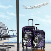 New Zealand Maori Rugby Personalised Luggage Cover Ta Moko Silver Fern - Paua Purple LT7 - Polynesian Pride