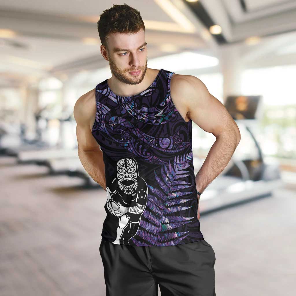 New Zealand Maori Rugby Personalised Men Tank Top Ta Moko Silver Fern - Paua Purple LT7 Purple - Polynesian Pride