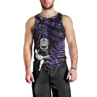 New Zealand Maori Rugby Personalised Men Tank Top Ta Moko Silver Fern - Paua Purple LT7 - Polynesian Pride