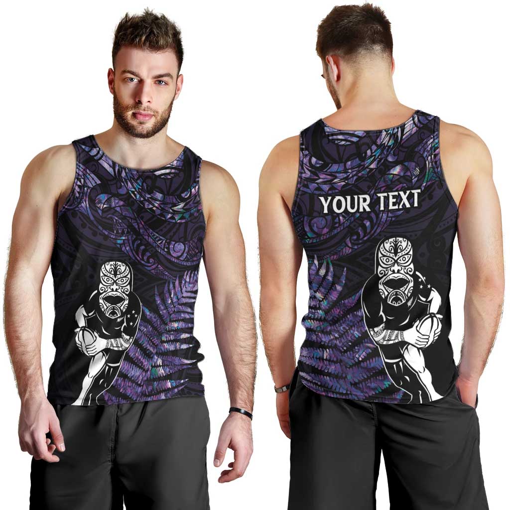New Zealand Maori Rugby Personalised Men Tank Top Ta Moko Silver Fern - Paua Purple LT7 - Polynesian Pride