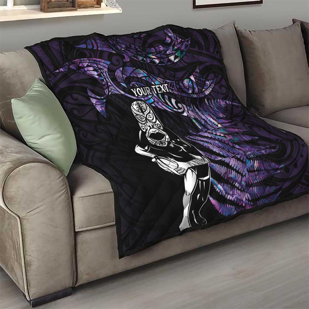 New Zealand Maori Rugby Personalised Quilt Ta Moko Silver Fern - Paua Purple