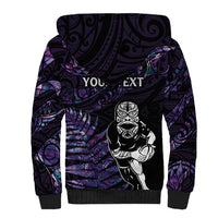 New Zealand Maori Rugby Personalised Sherpa Hoodie Ta Moko Silver Fern - Paua Purple LT7 - Polynesian Pride