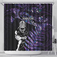New Zealand Maori Rugby Personalised Shower Curtain Ta Moko Silver Fern - Paua Purple LT7 - Polynesian Pride