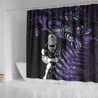 New Zealand Maori Rugby Personalised Shower Curtain Ta Moko Silver Fern - Paua Purple LT7 - Polynesian Pride
