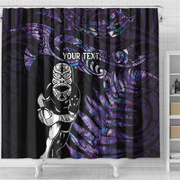 New Zealand Maori Rugby Personalised Shower Curtain Ta Moko Silver Fern - Paua Purple LT7 - Polynesian Pride