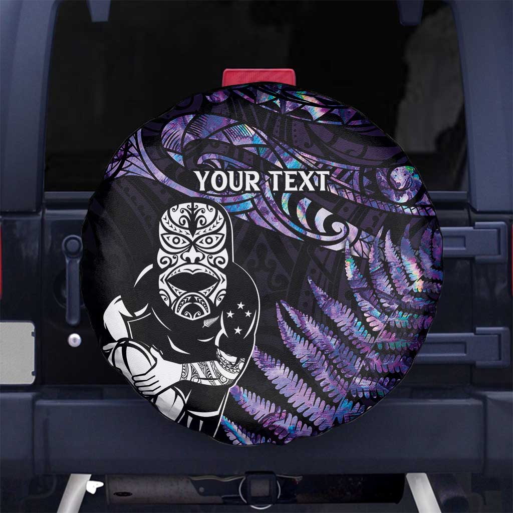 New Zealand Maori Rugby Personalised Spare Tire Cover Ta Moko Silver Fern - Paua Purple LT7 - Polynesian Pride