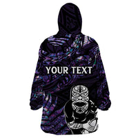 New Zealand Maori Rugby Personalised Wearable Blanket Hoodie Ta Moko Silver Fern - Paua Purple LT7 - Polynesian Pride