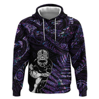 New Zealand Maori Rugby Personalised Zip Hoodie Ta Moko Silver Fern - Paua Purple LT7 Pullover Hoodie Purple - Polynesian Pride