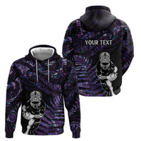 New Zealand Maori Rugby Personalised Zip Hoodie Ta Moko Silver Fern - Paua Purple LT7 - Polynesian Pride