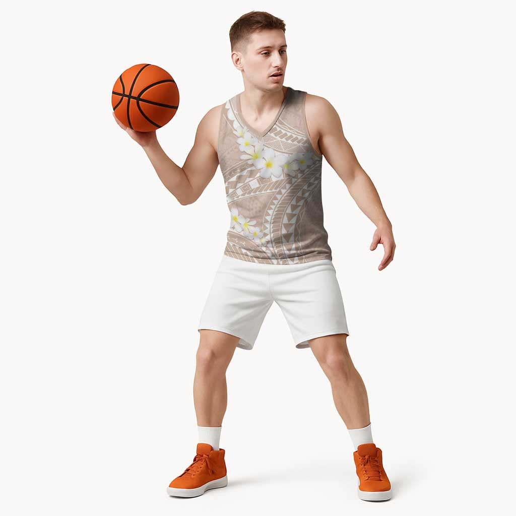 Polynesian Vintage Floral Basketball Jersey Beige Motifs - Polynesian Pride