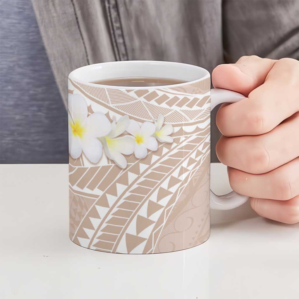 Polynesian Vintage Floral Ceramic Mug Beige Motifs - Polynesian Pride