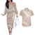 Polynesian Vintage Floral Couples Matching Off The Shoulder Long Sleeve Dress and Hawaiian Shirt Beige Motifs - Polynesian Pride