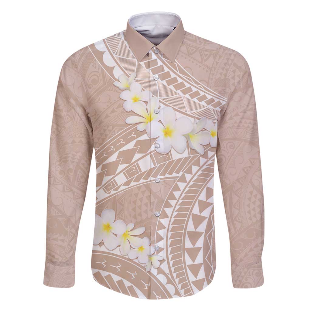 Polynesian Vintage Floral Family Matching Long Sleeve Bodycon Dress and Hawaiian Shirt Beige Motifs LT7 Dad's Shirt - Long Sleeve Beige - Polynesian Pride