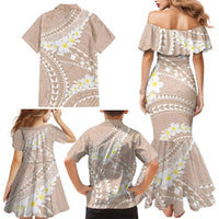 Polynesian Vintage Floral Family Matching Mermaid Dress and Hawaiian Shirt Beige Motifs LT7 - Polynesian Pride