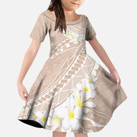 Polynesian Vintage Floral Family Matching Off The Shoulder Long Sleeve Dress and Hawaiian Shirt Beige Motifs LT7 Daughter's Dress Beige - Polynesian Pride
