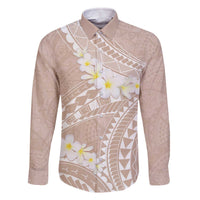 Polynesian Vintage Floral Family Matching Off The Shoulder Long Sleeve Dress and Hawaiian Shirt Beige Motifs LT7 Dad's Shirt - Long Sleeve Beige - Polynesian Pride