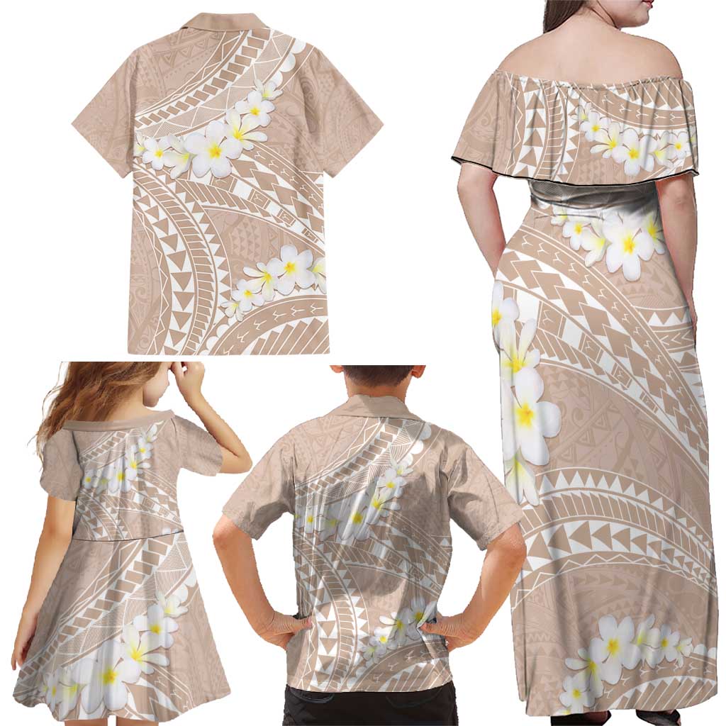 Polynesian Vintage Floral Family Matching Off Shoulder Maxi Dress and Hawaiian Shirt Beige Motifs LT7 - Polynesian Pride
