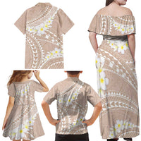 Polynesian Vintage Floral Family Matching Off Shoulder Maxi Dress and Hawaiian Shirt Beige Motifs LT7 - Polynesian Pride