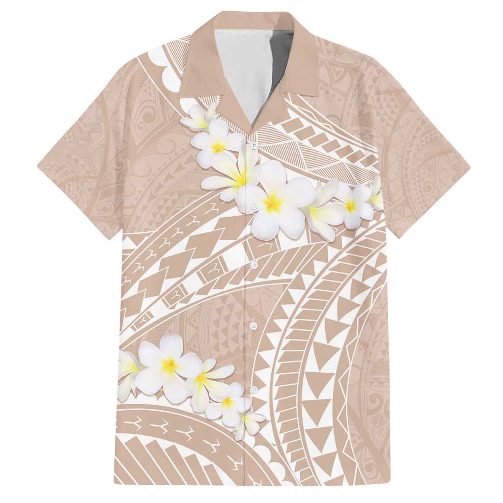 Polynesian Vintage Floral Family Matching Off Shoulder Maxi Dress and Hawaiian Shirt Beige Motifs LT7 Dad's Shirt - Short Sleeve Beige - Polynesian Pride