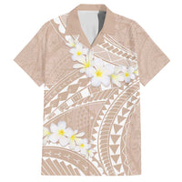 Polynesian Vintage Floral Family Matching Off Shoulder Maxi Dress and Hawaiian Shirt Beige Motifs LT7 Dad's Shirt - Short Sleeve Beige - Polynesian Pride