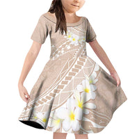 Polynesian Vintage Floral Family Matching Off Shoulder Short Dress and Hawaiian Shirt Beige Motifs LT7 Daughter's Dress Beige - Polynesian Pride