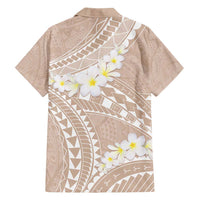 Polynesian Vintage Floral Family Matching Off Shoulder Short Dress and Hawaiian Shirt Beige Motifs LT7 - Polynesian Pride