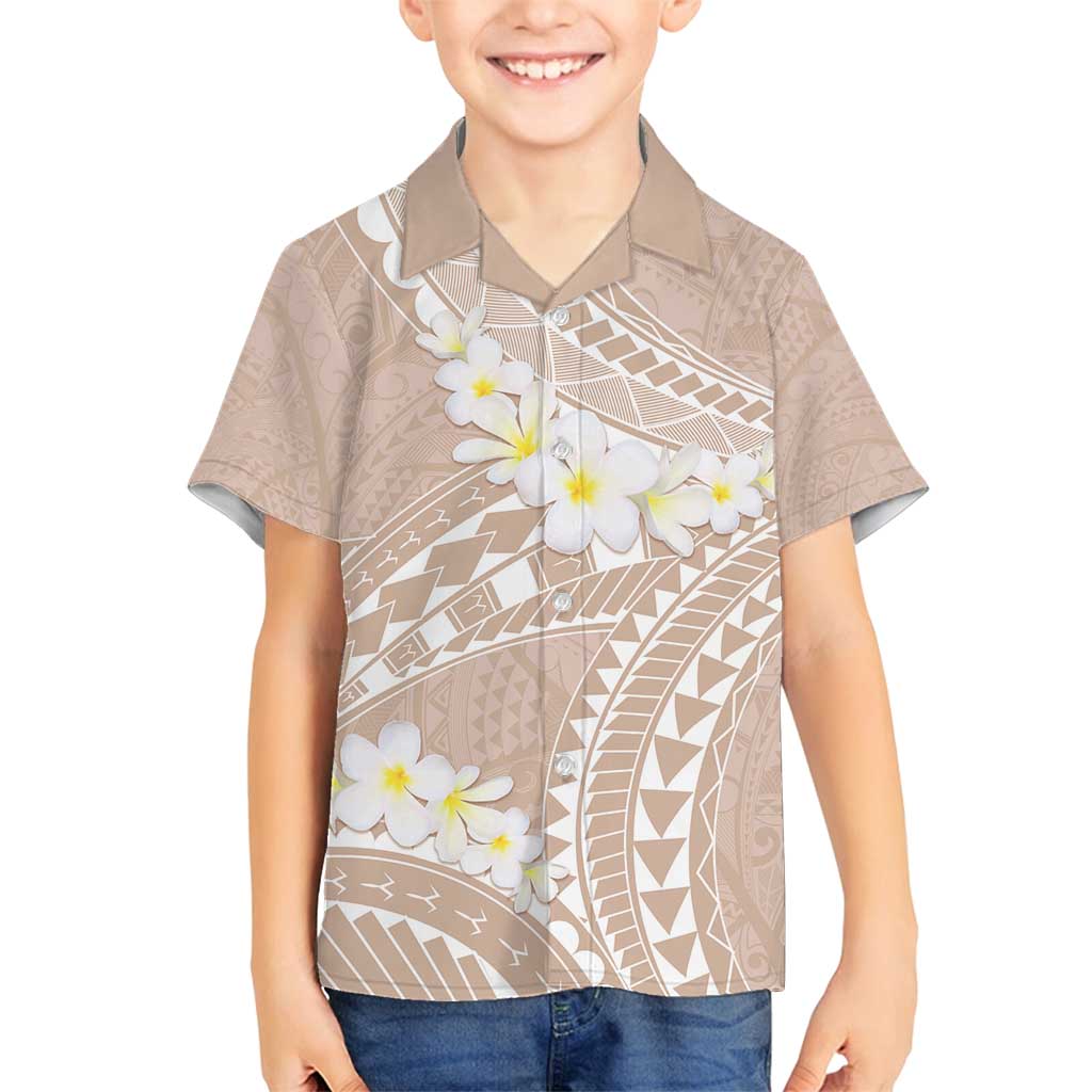 Polynesian Vintage Floral Family Matching Puletasi and Hawaiian Shirt Beige Motifs - Polynesian Pride