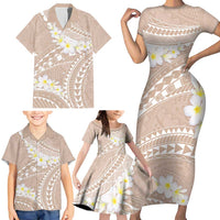 Polynesian Vintage Floral Family Matching Short Sleeve Bodycon Dress and Hawaiian Shirt Beige Motifs LT7 - Polynesian Pride