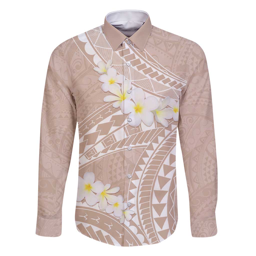Polynesian Vintage Floral Family Matching Short Sleeve Bodycon Dress and Hawaiian Shirt Beige Motifs LT7 Dad's Shirt - Long Sleeve Beige - Polynesian Pride