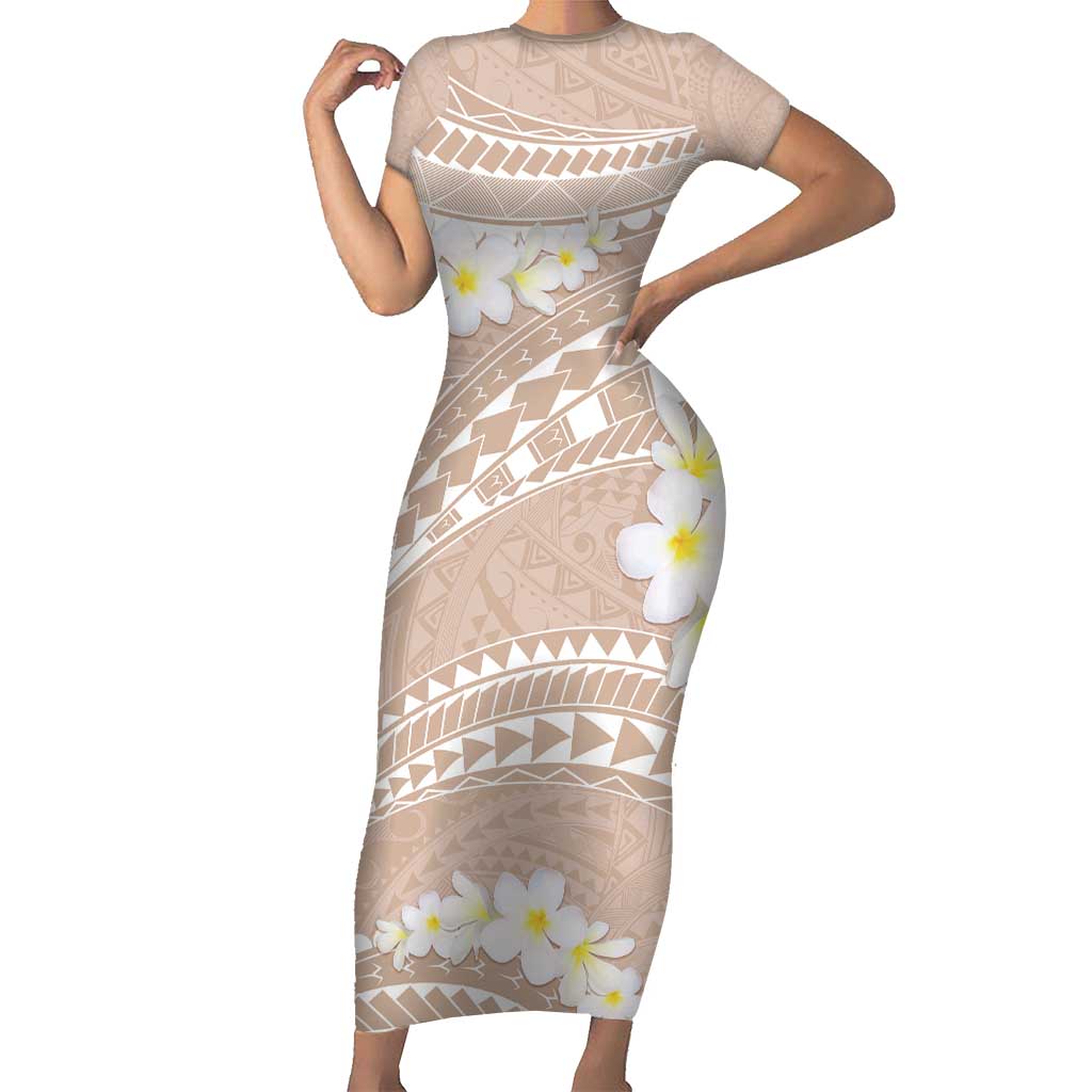 Polynesian Vintage Floral Family Matching Short Sleeve Bodycon Dress and Hawaiian Shirt Beige Motifs LT7 Mom's Dress Beige - Polynesian Pride
