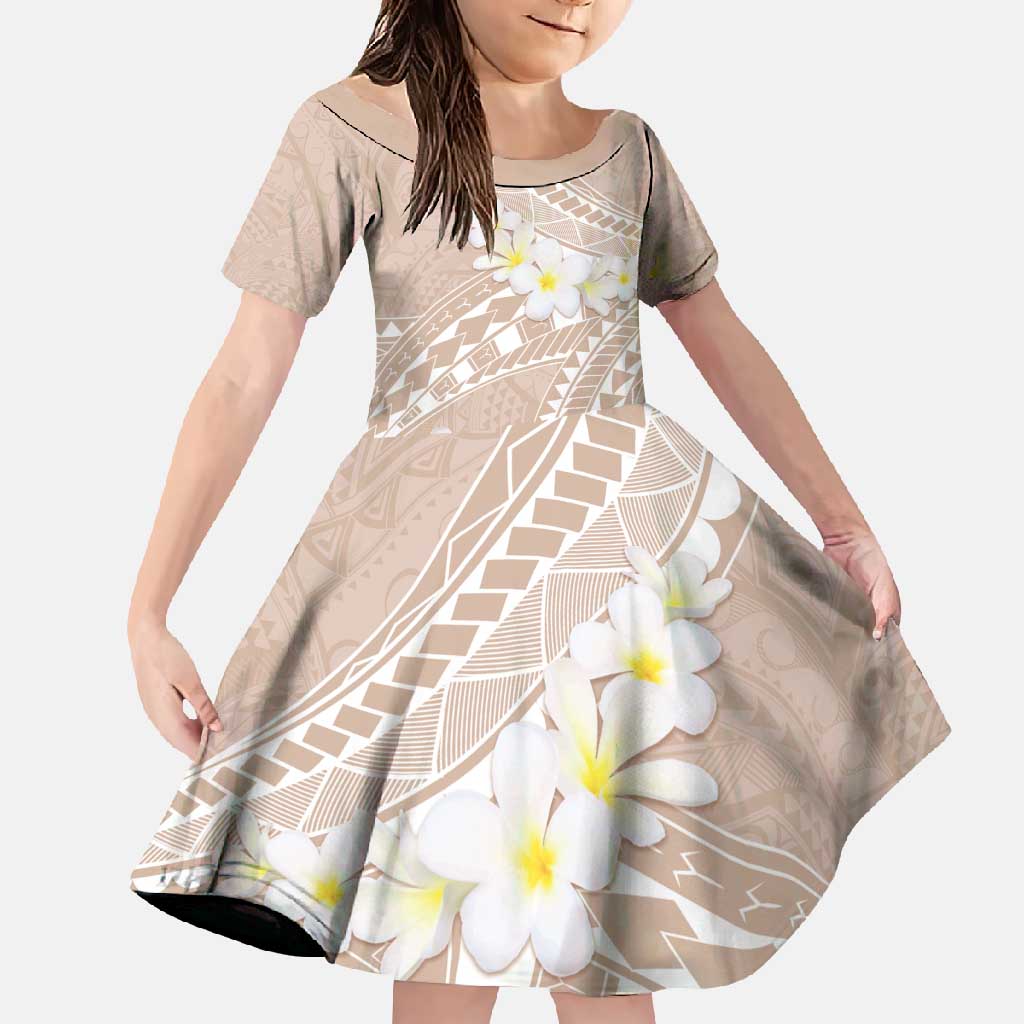 Polynesian Vintage Floral Family Matching Summer Maxi Dress and Hawaiian Shirt Beige Motifs LT7 Daughter's Dress Beige - Polynesian Pride